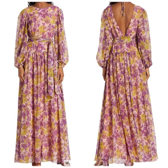 LDT Dresses & Skirts - LDT Floral Goddess Open Back Maxi Gown Pink Purple Size 0